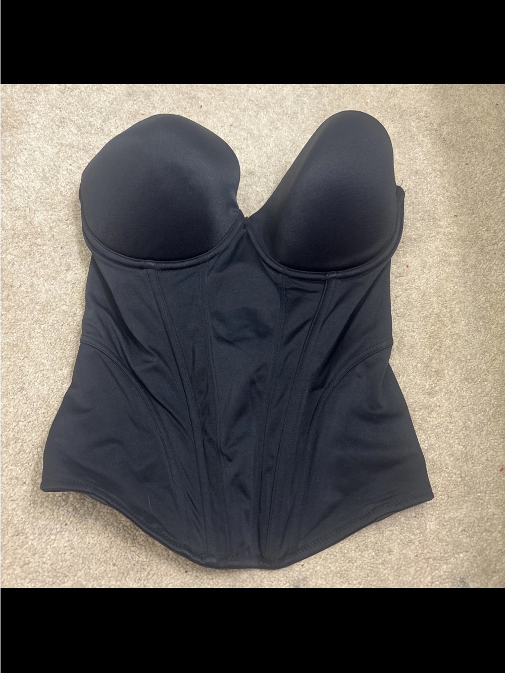 Jezebel Bra / Bustier Strapless Longline Bra 36 D Black Boned EUC Push Up
